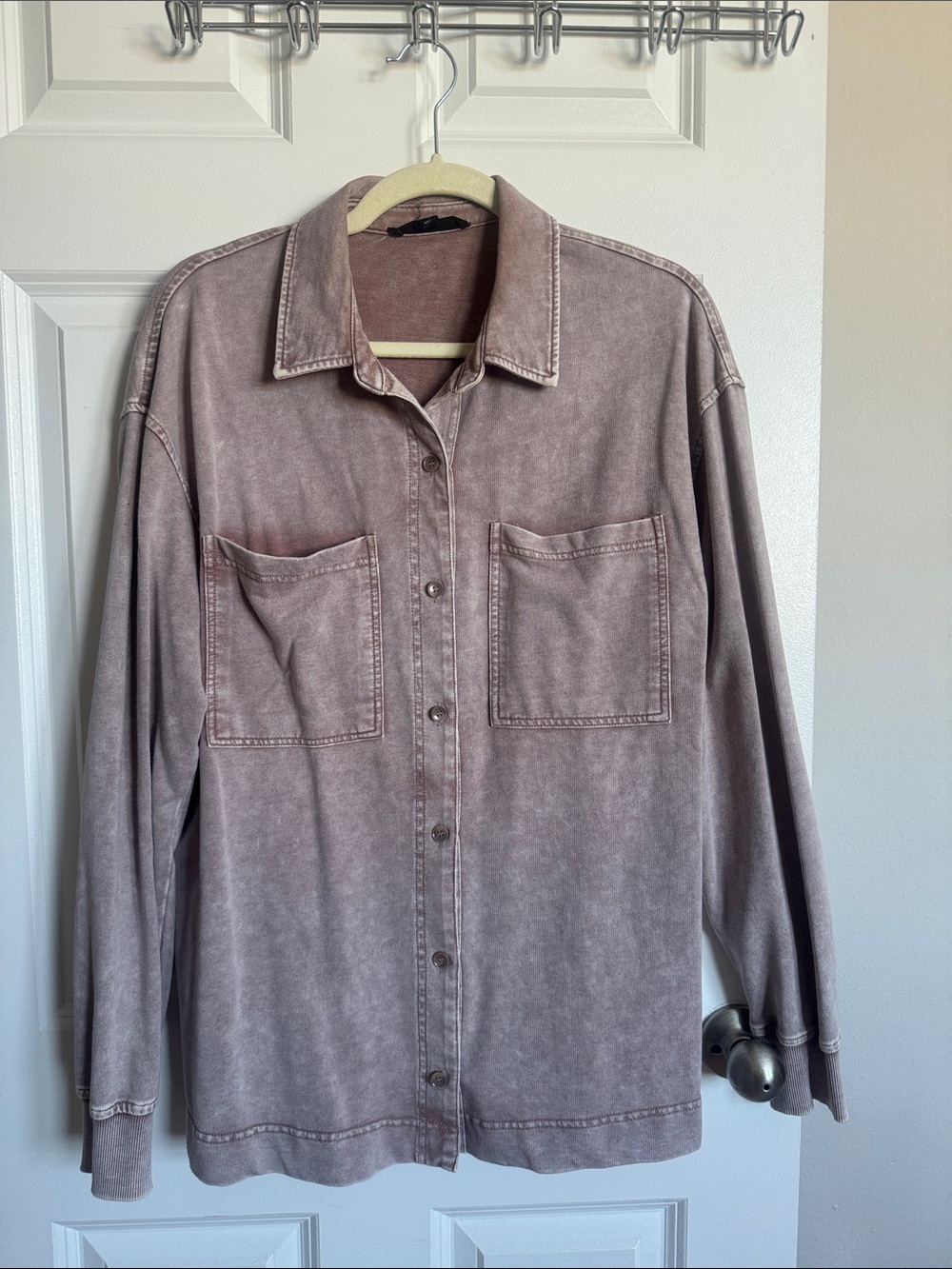 Women’s Washed Button-Up Shirt Jacket - Dusty Mauve